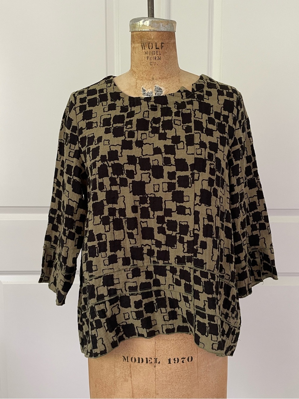 Habitat Women’s 3/4 Sleeve Patterned Top - Olive & Black, XS